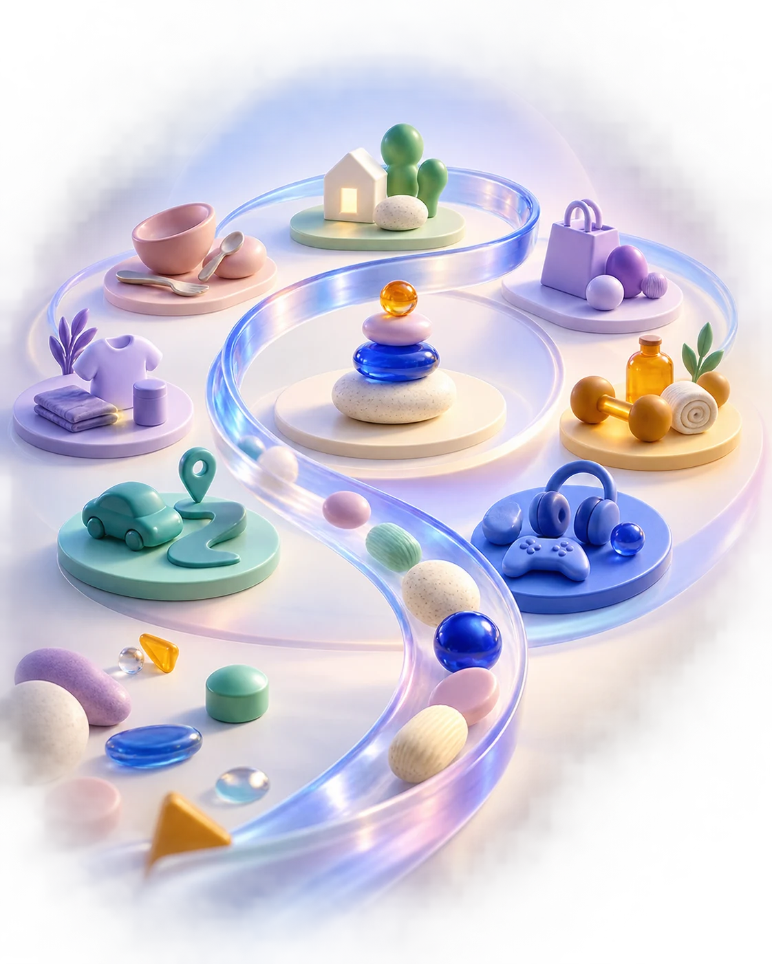 A translucent continuous loop organizing everyday spending categories into a clear pattern