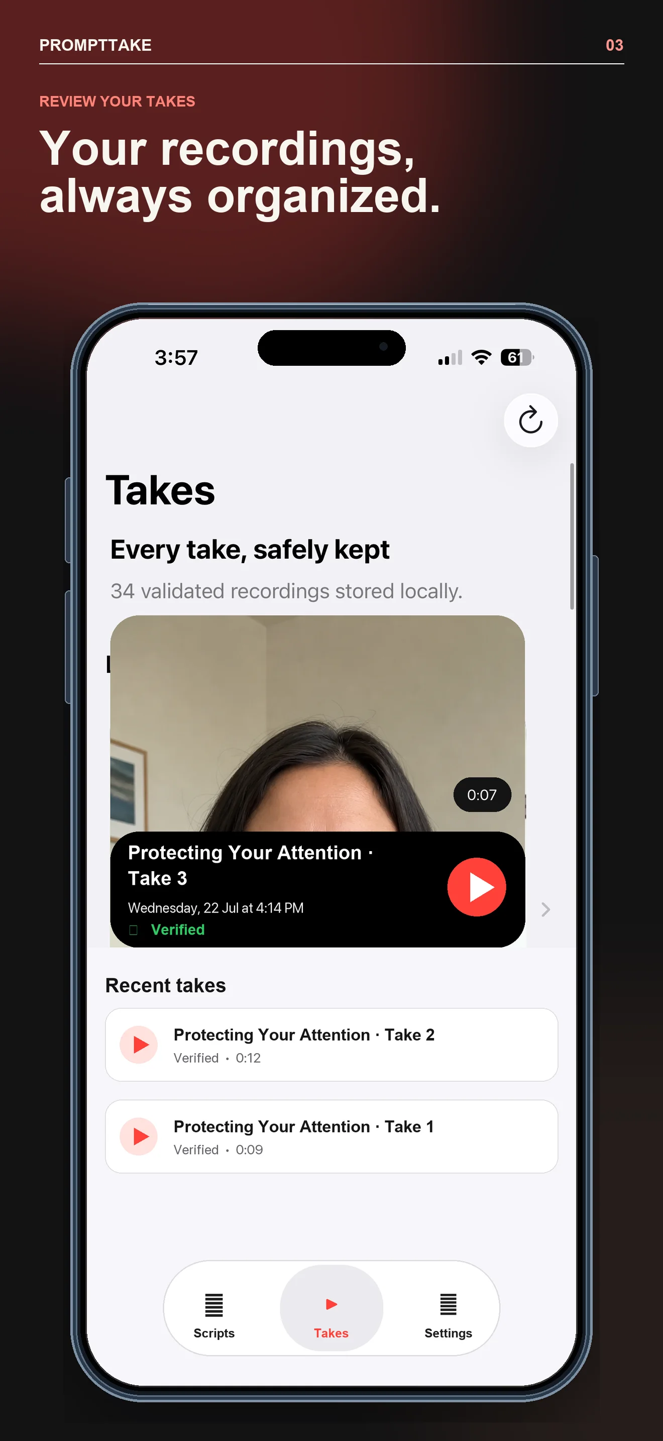 PromptTake layout and reading controls