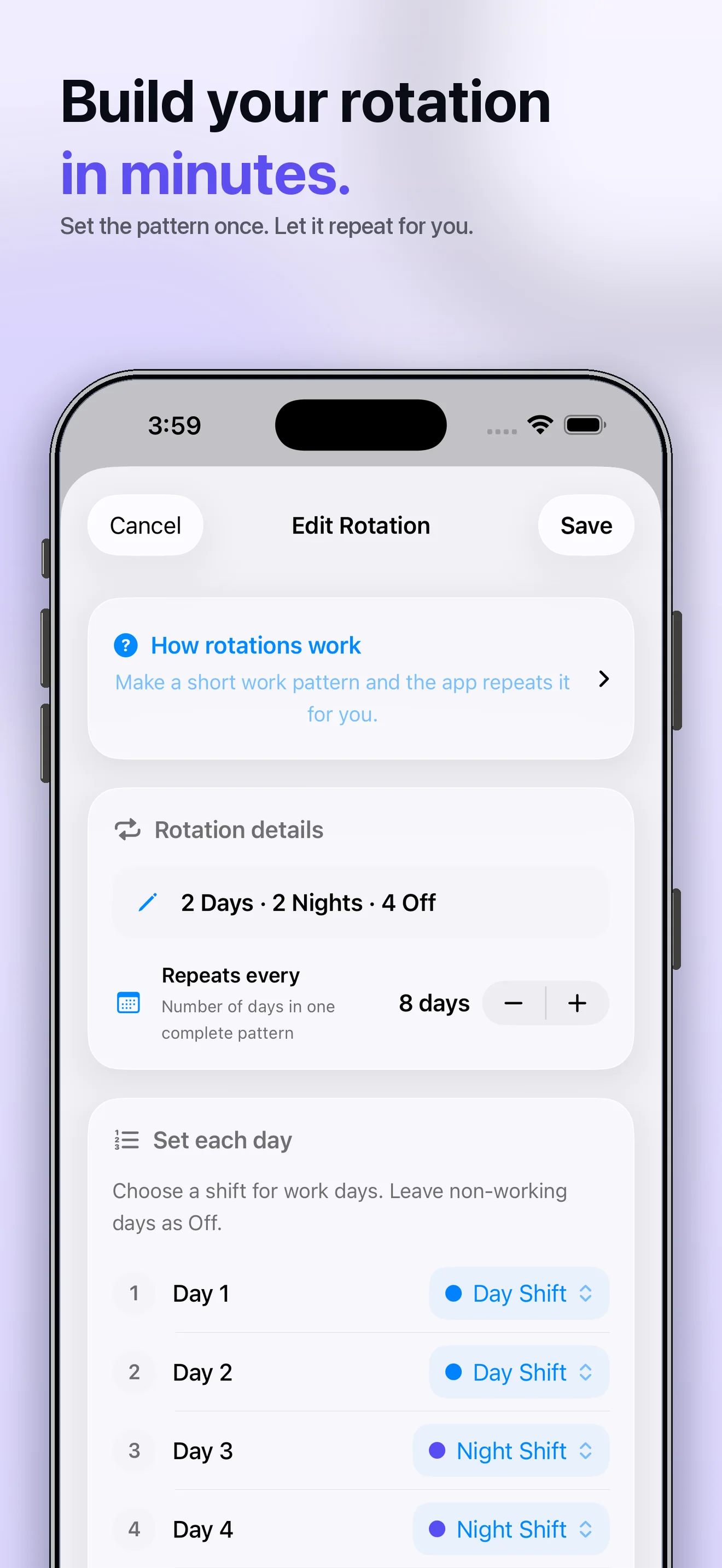 Rotation builder in Shift Work Calendar