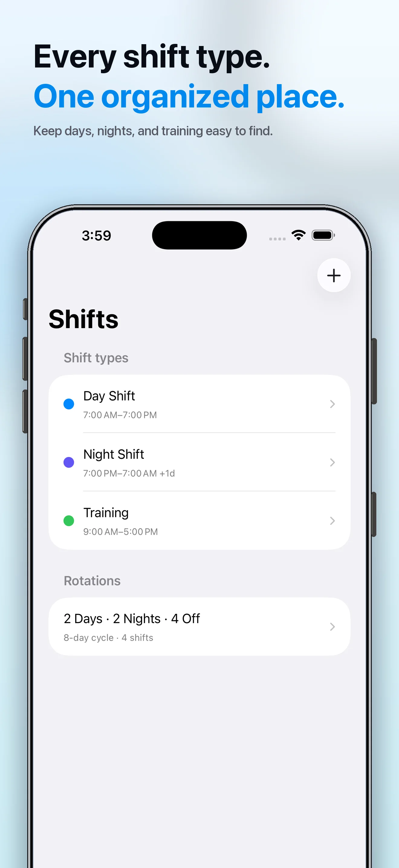 Organized shift types in Shift Work Calendar